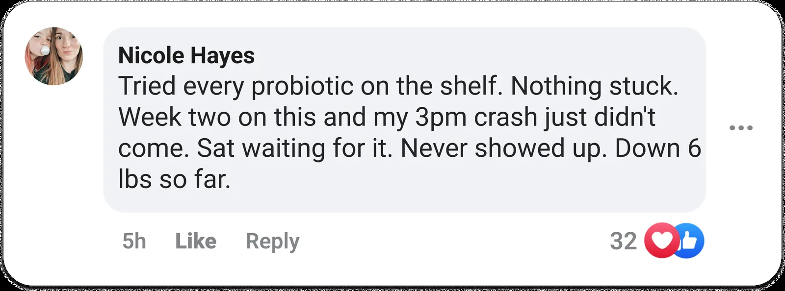 Facebook post — reader sharing results
